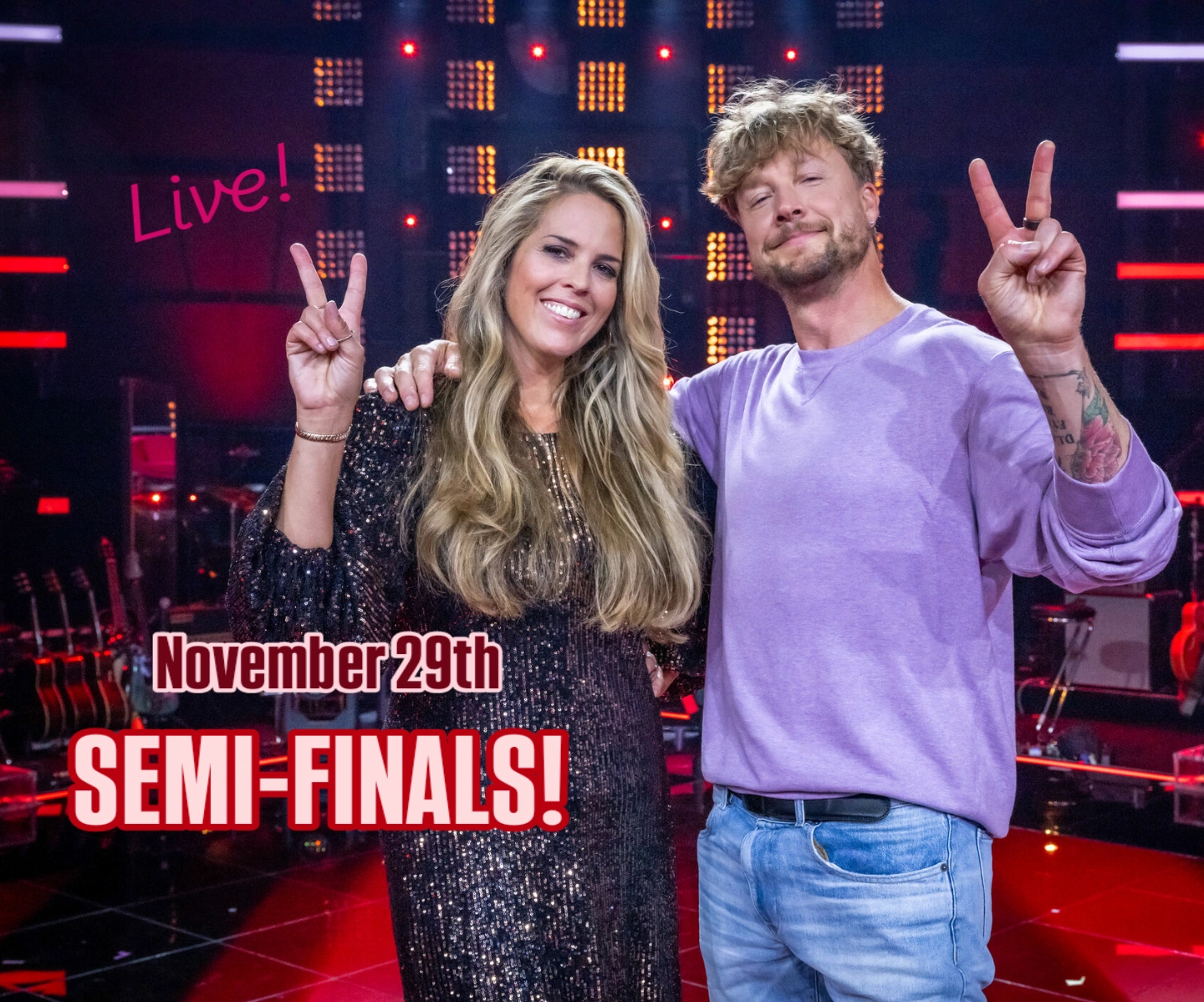 Sabu Haber and Jennifer Lynn from the Voice of Germany holding up peace signs.